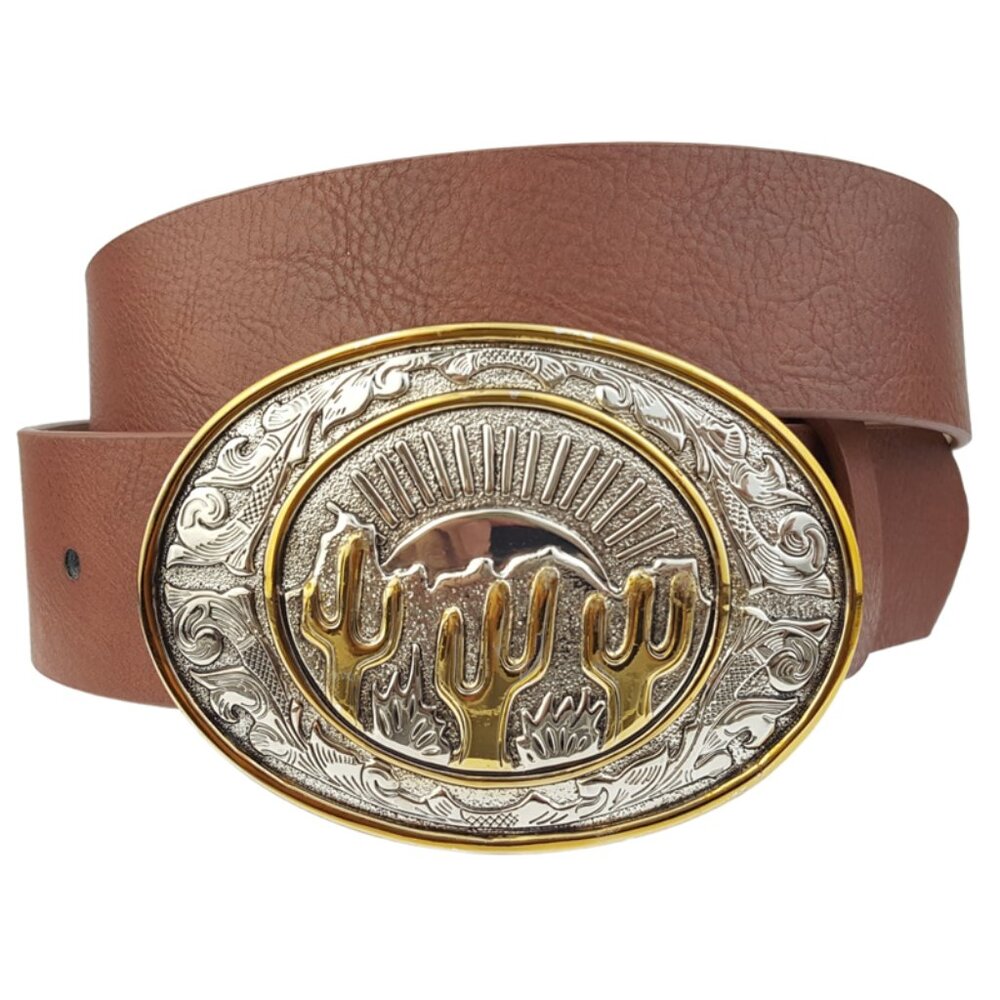 Western-Inspired Catus Theme Oval Buckle belt
